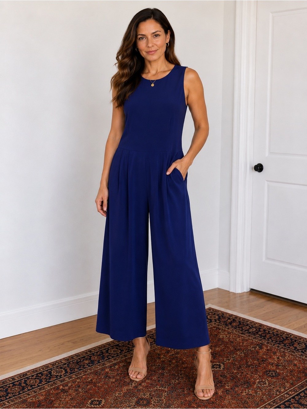 Ralph Lauren Sleeveless Wide-Leg Jumpsuit in Deep Blue